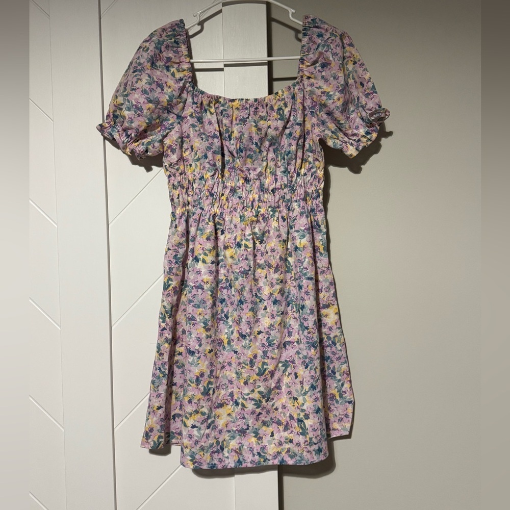 Iris Floral Smocked Puff Sleeve Mini Dress Cottagecore Pink Medium Nwt — image 2 of 8
